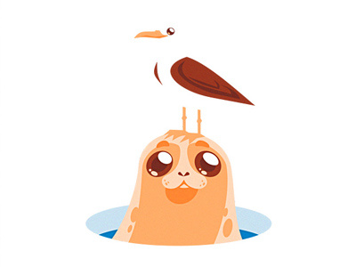 Hi! children cute illustration orange seagull seal