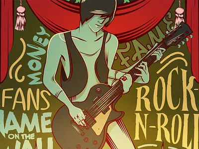 Three Chords circus fantasy font guitar handwritten illustration man rock