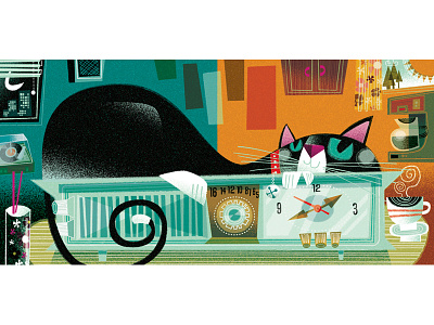 Sleeping! animals cat character childrens book coffee humor kitchen lifestyle morning night retro sleep