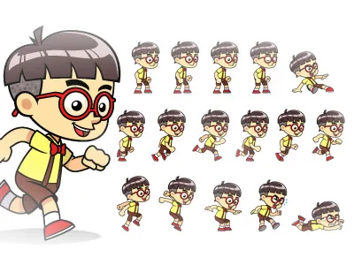 Geeky Boy Game Sprites action adventure android boy cartoon character endless runner ios platform side scrolling sprite sheets vector