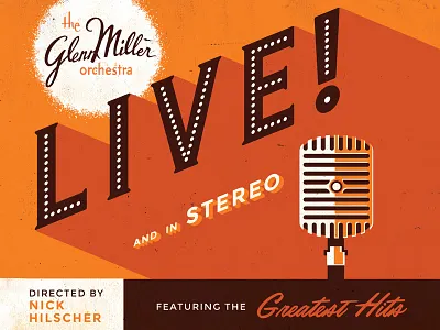 Glenn Miller Live album art 1950s album art big band microphone mid century orchestra retro stereo typography vintage