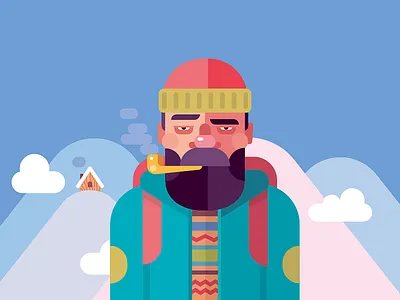 Home, little home backpack beard hat house man mountains portrait winter