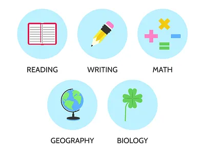 School Icons book four leaf clover globe icon math pencil school