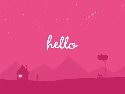 hello, dribbble cabin deer dribbble first hello illustration man shot silhouette stars tree