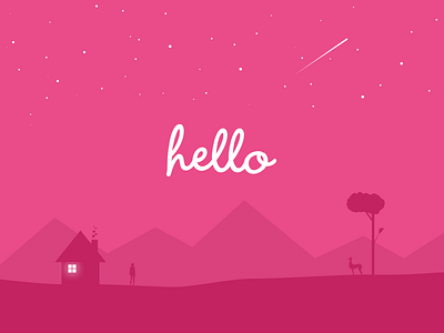 hello, dribbble cabin deer dribbble first hello illustration man shot silhouette stars tree