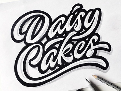 sketch "Daisy Cakes" art hand lettering logo print sketch type