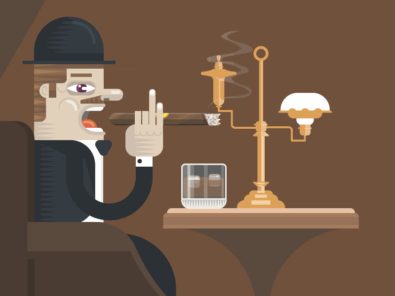 Gentelman in bar. bar character cigar drink gif hat old fashioned smoking suit vector whiskey