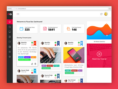 Pulse Box CMS cards charts clean cms profile social status ui ux web design