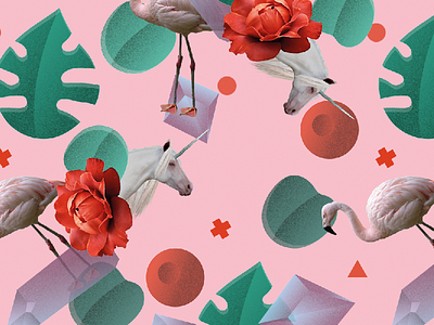 Magical Hawaiian flamingo hawaiian magic pattern seamless unicorn