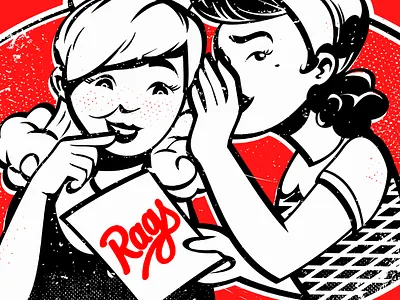 ASK ABOUT RAGS 30s 40s ad advertising characters comic girls illustration rags retro tshirt whisper