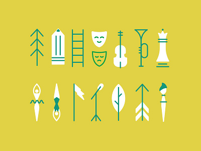 Summer Camp camp icons monoline school