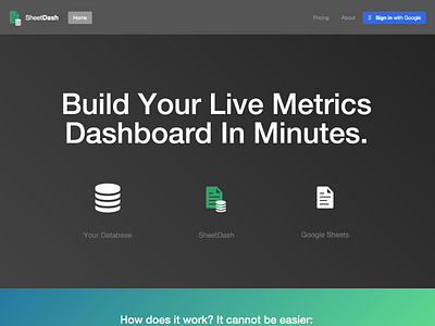 Sheetdash.com Landing Page data google landing metrics page service sheets