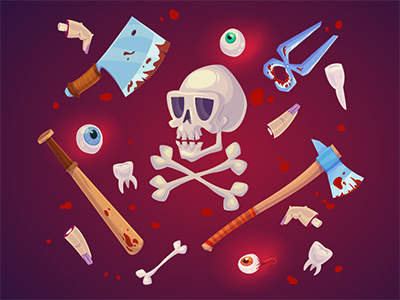 Cute horror set ^_^ 2d blood character cute eye game halloween horror illustrations knife skull toon