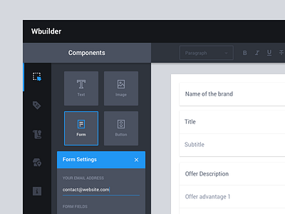 Wireframe Builder (WIP) app blue dark drag drop material design menu sidebar ui ux web wireframe