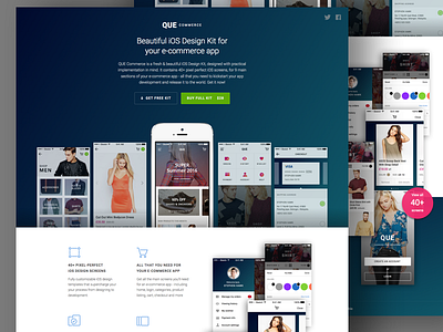 QUE has landed. cart commerce design free landing mobile que resources shop sketch ui ui kit