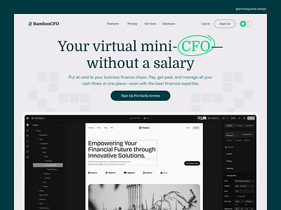 BambooCFO Landing Page dashboard design finance homepage landing page landing page design landing page ui light light mode logo marketing saas saas landing page saas productivity saas web design ui ui design ux website website design