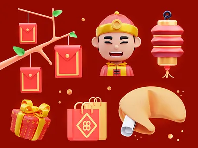 Lunar New Year - 3D 🍊 3d 3d illustration branding celebration character design chinese chinese new year design design asset festive firecracker fortune cookie graphic design holiday iconscout illustration lantern lunar new year new year red packet