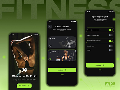 FitX: Push Limits, Achieve Goals appdesign appinterface blacktheme dashboarddesign designinspiration dribbble figma fitnessapp fitnessappdesign interactiondesign lemolitetechnnologies mobiledesign mobileui modernui productdesign trendydesign uiuxdesign