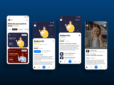 Mobile App/UI Design for Online Education Platform buttons calendar cards ecommerce header menu mobile design payment settings profile schedule ui design video player