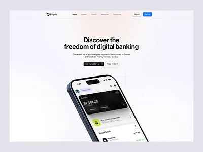 Fintech Landing page design animation banking credit digital bank fintech framer expert framer website landing page mobile app landing page pay payment payment app ui ux wallet wallet website web app website website application website design