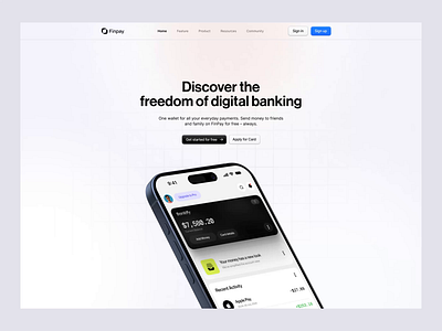 Fintech Landing page design animation banking credit digital bank fintech framer expert framer website landing page mobile app landing page pay payment payment app ui ux wallet wallet website web app website website application website design