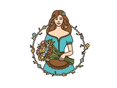 Floristics bouquet brand flowers girl logo mark