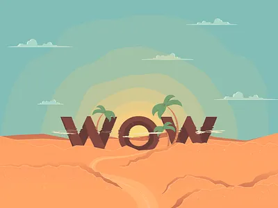 Wow Effect Mirage clouds desert illusion illustration lost mirage palm sand sky sunrise vector wow