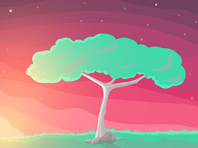 Sunset evening green sky sun sunset tree