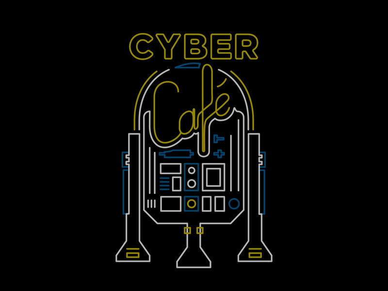 Cyberkfe café cyber font neon r2d2 star wars