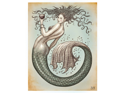 Mermaid line art mermaid scratchboard steven noble woodcuts