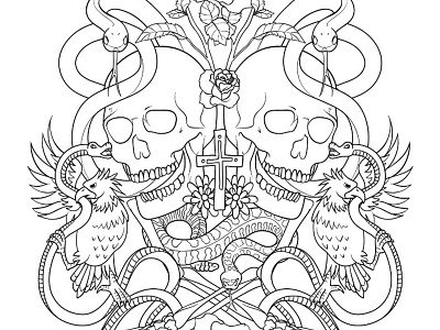 Halloween Coloring Page birds coloring coloring books halloween line art line work skeletons skulls snakes tattoo tattoo art