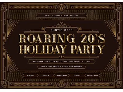 Burt's Bees Holiday Party Poster 20s art deco gold pattern