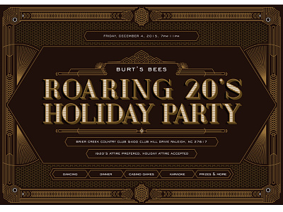 Burt's Bees Holiday Party Poster 20s art deco gold pattern