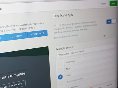 Certificate quiz certificate editor education elearning learning lrm ui ux