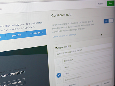 Certificate quiz certificate editor education elearning learning lrm ui ux