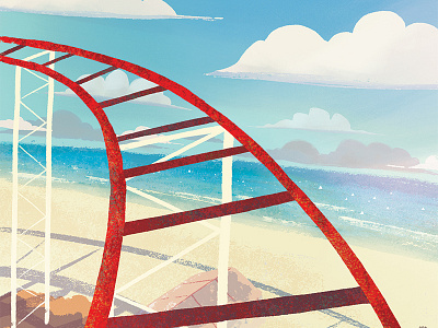 Whooooooooo beach clouds illustration landscape roller coaster sky