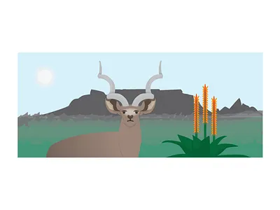 South Africa africa african deer flat illustration kudu landscape ocean plant south africa