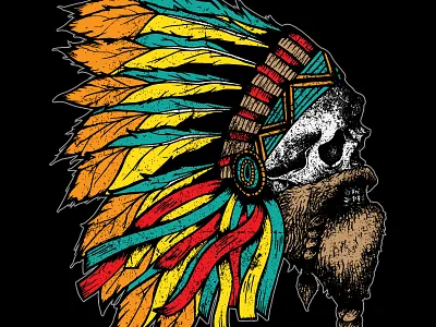 Invader Chief design illustration indian skull texture vintage