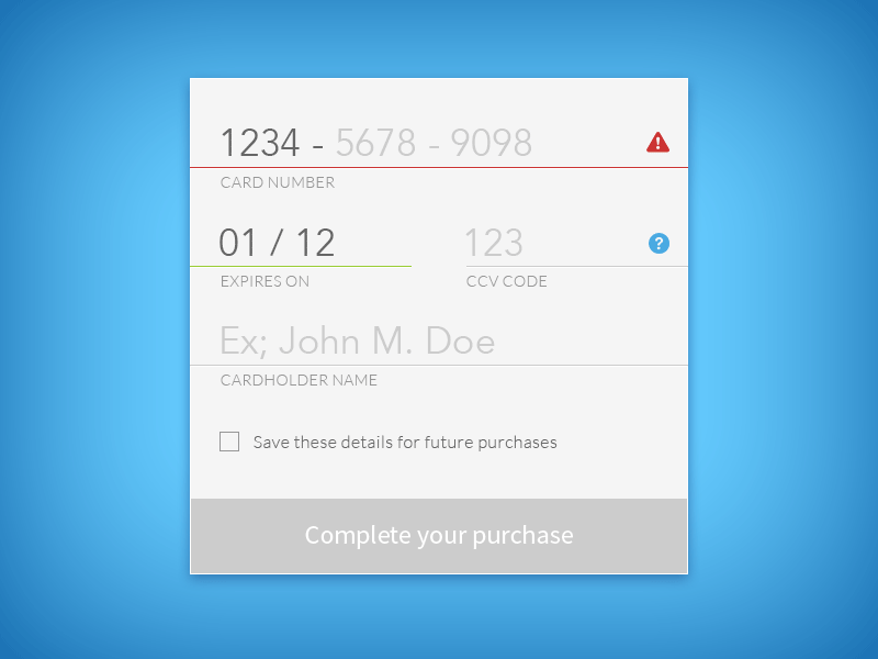 Credit Card UI 002 dailyui transaction ui validation