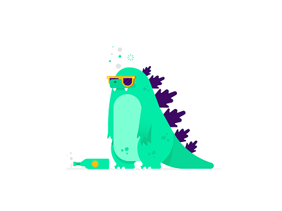 Wastedzilla beer drinking godzilla illustration party sun glasses