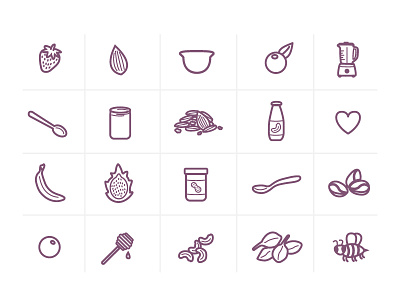 Acai Bowl Icon Set almond banana bee blender blueberry bowl fruit granola honey iconography spoon strawberry