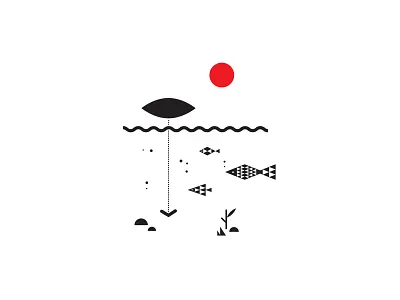 Underwater Love black fishes red sunset water white