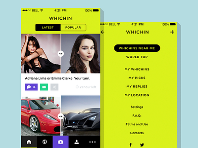 Whichin by Shakuro app choice flat ios ui