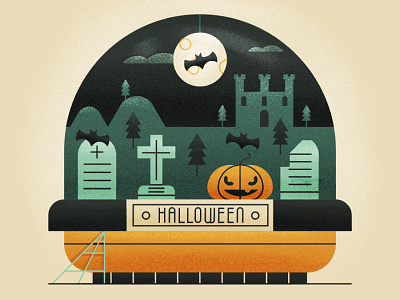 Creepy snow globe bat creepy flat globe grave halloween horror icon illustration moon texture vector