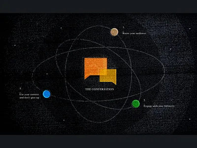 Orbiting the Conversation diagram planets science social media space stars talk bubble texture vintage