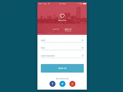 Sign Up app form mobile sign up social connect
