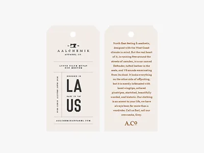 Aalchemik Apparel Co. Exterior Tags apparel branding print tag typography