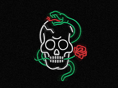 Parlor art line neon rose signage skull snake tattoo vintage