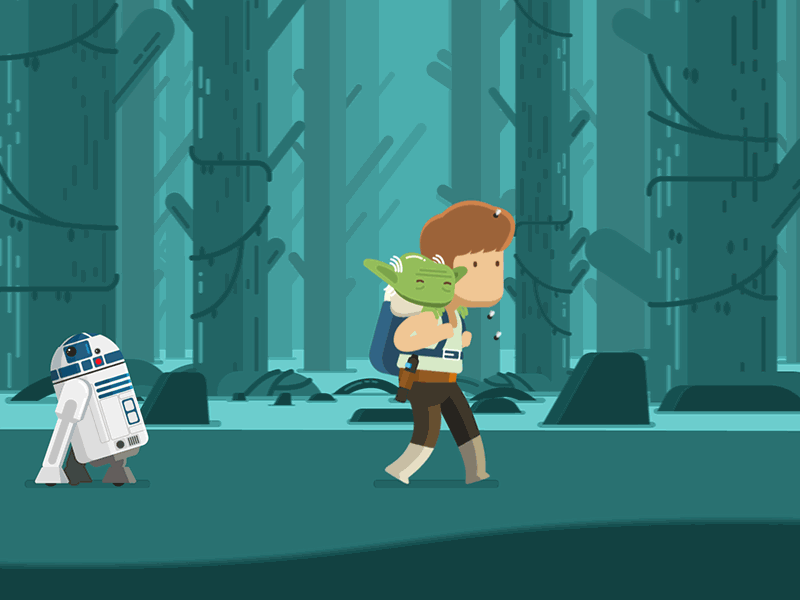 Star Wars Fan Gif - Luke, Yoda and R2D2 in Dagobah animated gif duik puppetry star wars vector