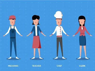 Character Design character character design chef clerk flat mechanic teacher